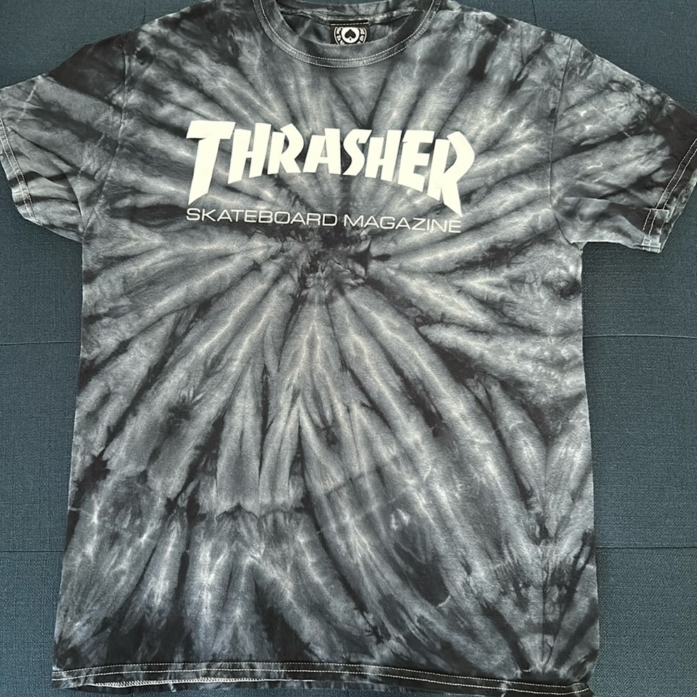 Thrasher Black and White Tie-Dye Logo Tee